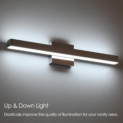 LED Modern Bathroom Vanity Light Fixtures (24-Inch, Cool White 6000K), Modern Acrylic Bathroom Wall Lighting Fixtures for Bathroom Over Mirror, Chrome