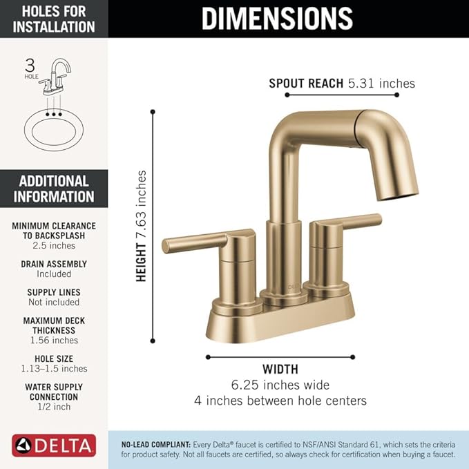 Delta Centerset Brushed Gold Bathroom Faucet with Sprayer, 4 Inch 3 Hole Bathroom Sink Faucet with Pull Out Sprayer, Push-Pop Drain, Champagne Bronze 25849LF-CZPD