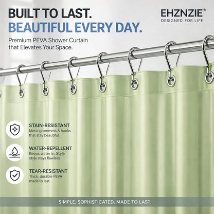 EHZNZIE Sage Shower Curtain Liner 72x72, PEVA Waterproof Bath Curtain, No Chemical Smell, 3 Weighted Magnets, Durable with Rustproof Metal Grommets