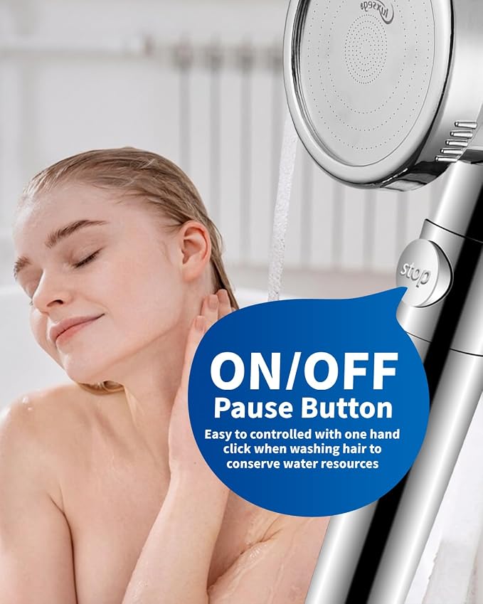 Filtered Shower Head for Hard Water with Stop, High Pressure 4-Mode Shower Heads Built-in Power Spray to Clean Corner, Tub & Pets, Water Softener Handheld Shower to Remove Chlorine & Fluoride | 4 Modes Shower with Handheld Spray, Water Softener, with M...