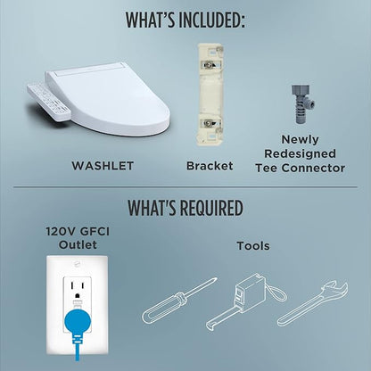 TOTO® WASHLET® KC2 Electronic Bidet Toilet Seat with Heated Seat and SoftClose Lid, Round, Cotton White - SW3023#01
