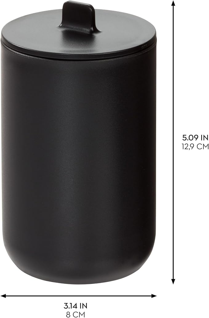 iDesign Cade Canister Bathroom Storage Jar with Lid, Matte Black | 3.14" x 3.14" x 5.09", For Bathroom, For Vanity, For Desk, For Countertop