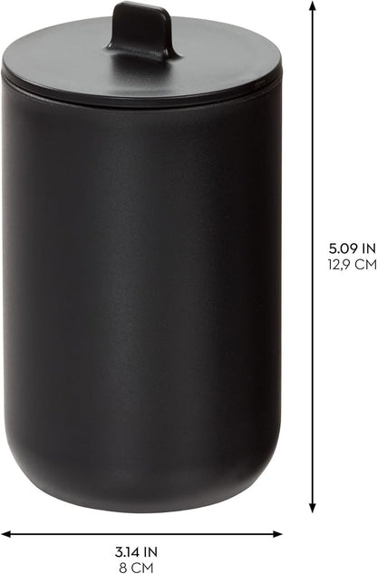 iDesign Cade Canister Bathroom Storage Jar with Lid, Matte Black | 3.14" x 3.14" x 5.09", For Bathroom, For Vanity, For Desk, For Countertop