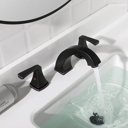 PARLOS Two-Handle High Arc Bathroom Sink Faucet with Metal Pop Up Drain and cUPC Faucet Supply Lines Widespread 8 inch Deck Mounted,Oil Rubbed Bronze, Doris 14173