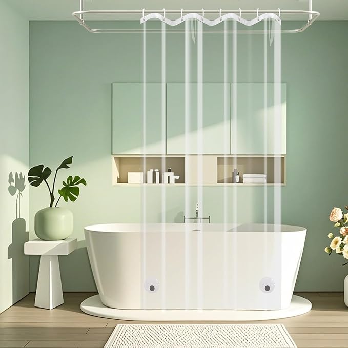 Seenus Waterproof Clear Shower Curtain Liner for Single Shower Stall | 48 x 72 inch Bpa-free PEVA Narrow Shower Liner with 2 Large Magnets, See Through Transparent Bathroom Shower Curtain