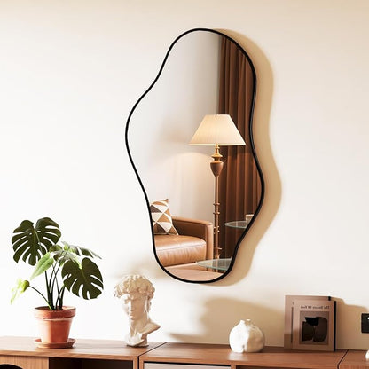 Irregular Wall Mirror, 18"x32" Asymmetrical Mirror with Metal Frame, Decorative Wall Mirror for Entryway Bathroom Living Room Bedroom, Horizontal or Vertical Hanging
