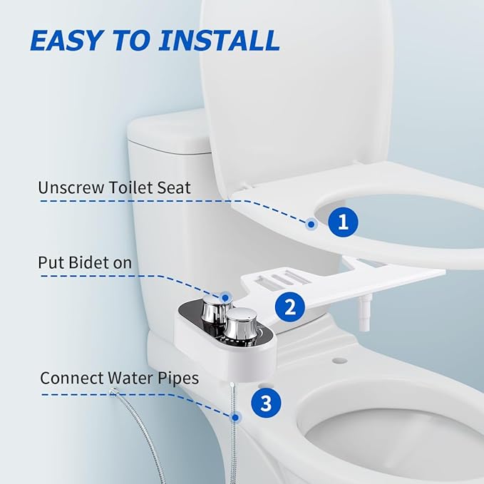 Hot and Cold Bidet Attachment for Toilet, Ultra-Slim Bidet Attachment Warm Water, Non-Electric Adjustable Pressure Self Cleaning Sprayer Nozzle Control for Posterior, Feminine Wash