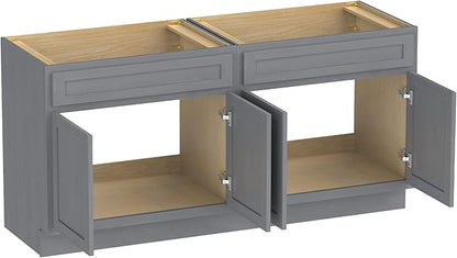 Vanity Art 66 Inch Bathroom Base Cabinet Only, Double Sink Top (Not Include Sink) with Door & Soft Close Hinge, Unassembled Floor Cabinet, Smoke Grey, 2ea 33 Inch Combo