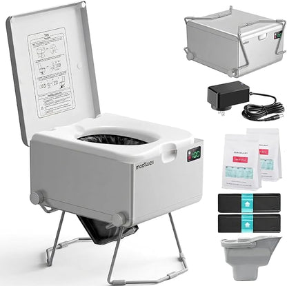 LE-310 Smart Dry Flush Toilet for RV and Off-Grid Living | Rechargeable portable toilet with waterless one-click sealing for vans, trucks, car travel, tiny homes, camping and backup