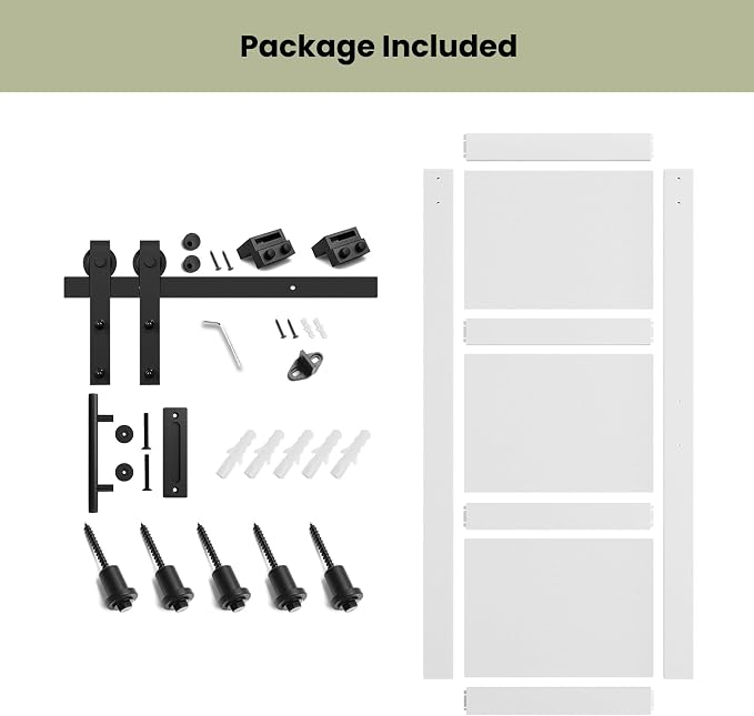 SMARTSTANDARD 36in x 84in Sliding Barn Door with 6.6FT HardwareTrack,3Panel | Waterproof PVC Surface, Pre-Drilled Holes Easy to Assemble, White, Solid, MDF