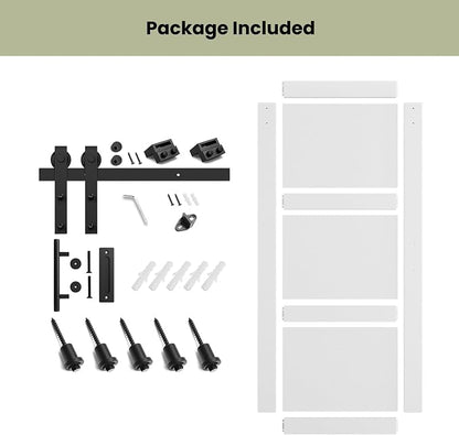 SMARTSTANDARD 36in x 84in Sliding Barn Door with 6.6FT HardwareTrack,3Panel | Waterproof PVC Surface, Pre-Drilled Holes Easy to Assemble, White, Solid, MDF