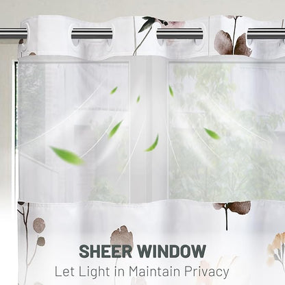 No Hook Floral Shower Curtain with Liner, Brown, 71x74 | Snap in Liner, 3 in 1, Water Repellent, Easy Install, Machine Washable, Hotel Style for Bathroom, Watercolor Pattern