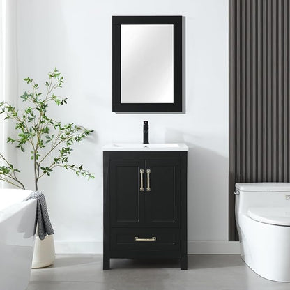 LUCKWIND 24" Bathroom Vanity and Sink Combos, Modern Bathroom Storage Painted Cabinet with Undercounter Ceramic Single Sink Top, Matte Black Faucet and Drawer, Mirror Not Included, Black
