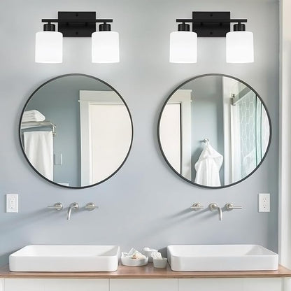 WILON Black Bathroom Light Fixtures Over Mirror, 2 Light Vanity Light with Milky White Glass Shades, Modern Bathroom Sconces, Wall Lamp for Living Room Bedroom Kitchen