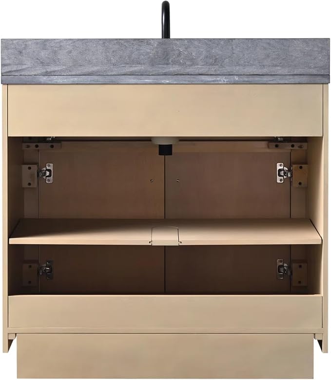 36 Inch Bathroom Vanity with Single Sink & Black Ceramic Top, MDF Material Vanity Cabinet with Basin Combo, Soft-Closing Doors, Removable Shelf, Backsplash