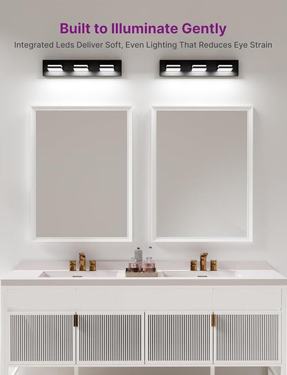 Modern Bathroom Vanity Light, 22" 3-Light Bathroom Light Fixtures Over Mirror, LED Bathroom Light 3000K 4000K 5000K CCT Adjustable, Matte Black