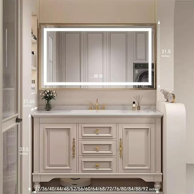 American Minimalist Bathroom Vanity with Sink Mirror 36-92IN, Premium Solid Wood Vanity with LED Lighting& Defogging