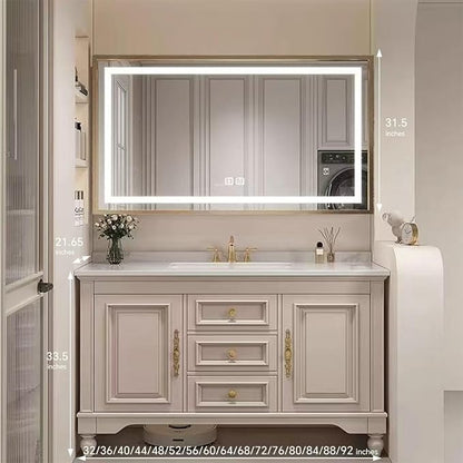 American Minimalist Bathroom Vanity with Sink Mirror 36-92IN, Premium Solid Wood Vanity with LED Lighting& Defogging