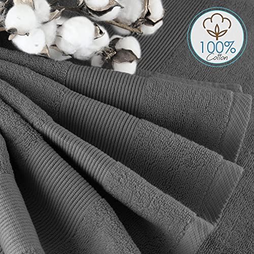 Hearth & Harbor Bath Towels for Bathroom - 100% Ring Spun Cotton Luxury Bathroom Towels - Ultra Soft & Highly Absorbent, Bath Towels Set of 6 - Dark Gray