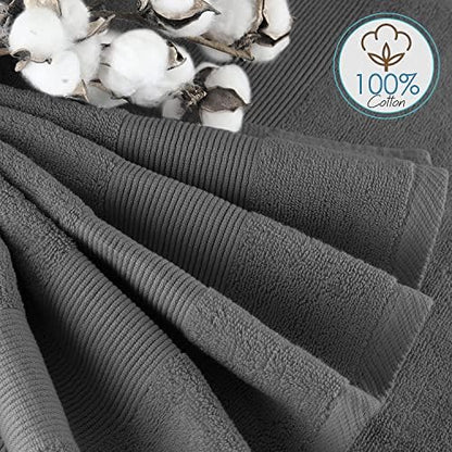 Hearth & Harbor Bath Towels for Bathroom - 100% Ring Spun Cotton Luxury Bathroom Towels - Ultra Soft & Highly Absorbent, Bath Towels Set of 6 - Dark Gray