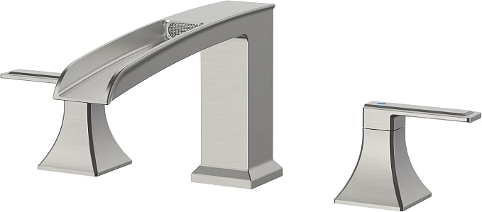 FORIOUS Roman Bathtub Faucet 3 Hole Deck Mount with 2 Handle Brushed Nickel | Tub Faucet for 3-Hole Set, 6-12" Centered Distance, Widespread Garden Bath Tub, Waterfall Spout, High Flow, Brass