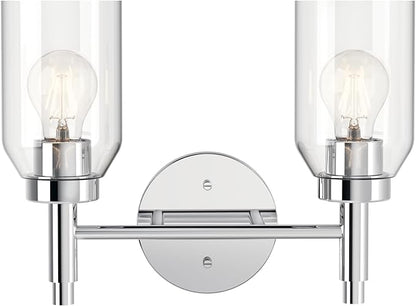 Kichler Madden 2-Light Vanity with Clear Glass in Chrome, Sloped Ceiling Compatible, for Single or Double Vanity in Bathroom (10.5" x 14.25"), 55184CH