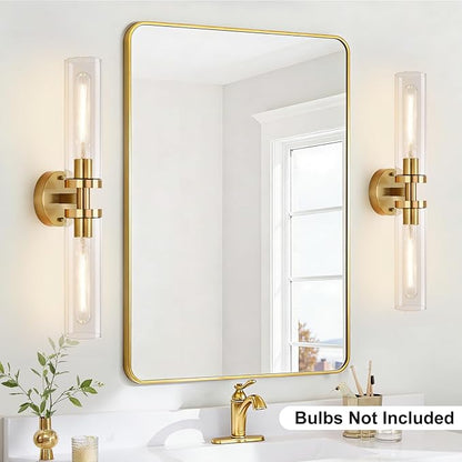 Brushed Gold Wall Sconces, Hardwired Bathroom Sconces Wall Lighting with Clear Glass, Modern Sconces Wall Light fixtures for Bathroom Mirror Living Room Hallway Bedroom