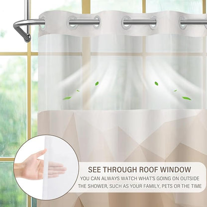 No Hook Shower Curtain with Snap in Liner Set, Brown, 71x86 | Waterproof Fabric for Bathroom, Modern Hotel Style Ombre Design, Mesh Top Window, Machine Washable, Quick Install
