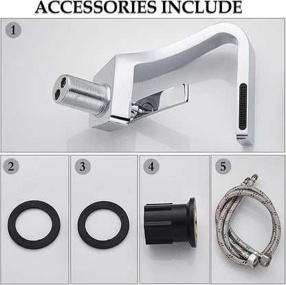 becola Chrome Bathroom Sink Faucet, Single Hole Faucet for Bathroom Sink, Solid Brass Single Handle Lavatory Vanity Sink Faucet with Two US Standard 3/8" Hoses