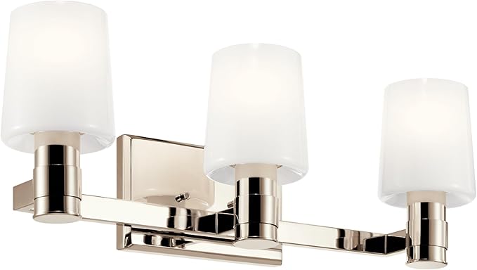 Kichler Adani 3-Light Vanity, Modern Light with Opal Glass in Polished Nickel, Bathroom or Powder Room (8.25" x 24"), 55176PN