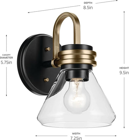 Kichler Farum 7.25" 1-Light Wall Sconce with Clear Glass in Black, for Fireplace, Kitchen, Bedroom, Hallway, or Vanity, (7.25" W x 9.5" H) 55153BKCLR