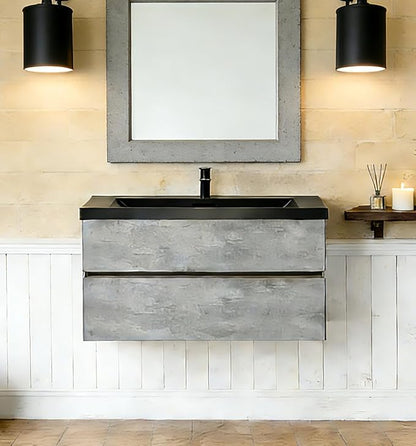 Floating Vanity Bathroom, 30 Inch Bathroom Vanity with Sink, Wall Mounted Single Sink Bathroom Vanity, Soft Closed 2 Drawers, Integrated Sink (Dark Birch)