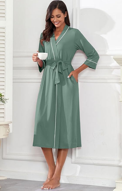 PrinStory Womens Robe Long Knit Bathrobe Lightweight Soft Robes Ladies Bath Robe