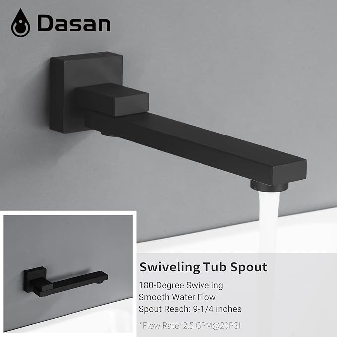 DASAN Tub Shower Faucets Sets Complete Matte Black Bathtub Shower System with Tub Spout, Bathtub Faucet Set Tub and Shower Faucet Combo Trim Kit with Rough-in Valve