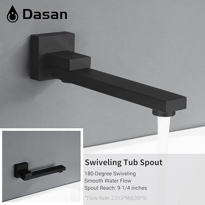 DASAN Tub Shower Faucets Sets Complete Matte Black Bathtub Shower System with Tub Spout, Bathtub Faucet Set Tub and Shower Faucet Combo Trim Kit with Rough-in Valve