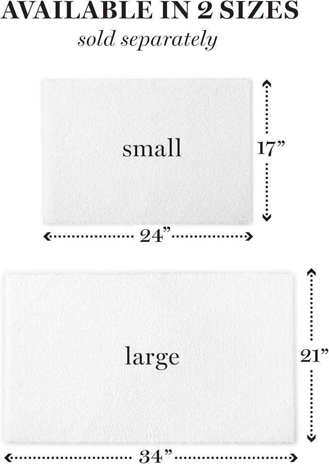 MARTHA STEWART Drylon Microfiber Bath Rug - 1 Piece, Ultra Soft Plush, Non-Slip, Thick, Washable Bathroom Rugs, Home Decor Accessories, Household Essentials, Small Bath Mat, 17" x 24", White