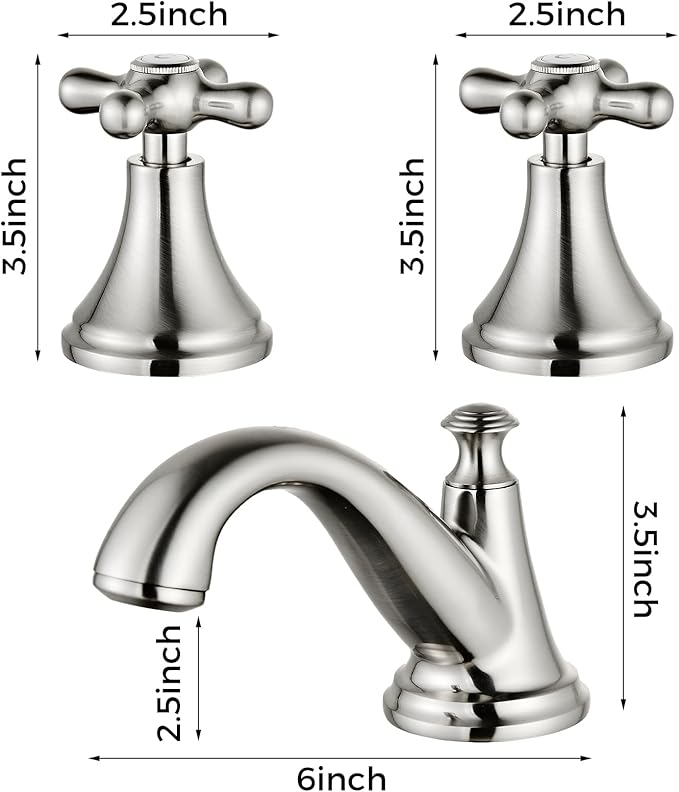 Vintage Widespread Bathroom Faucet, Brushed Nickel 3-Hole Sink Faucet with Drain Assembly, Solid Brass, Drip-Free Ceramic Cartridge, Adjustable 8-16 Inch Installation