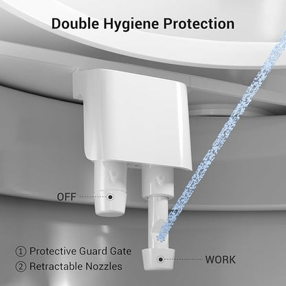 Bidet Attachment for Toilet - Dual Retractable Nozzles Bidet(Hygienic Rear & Feminine Wash) with Adjustable Water Pressure, Ultra Slim Non-Electric Bidet, Easy Installation (White)