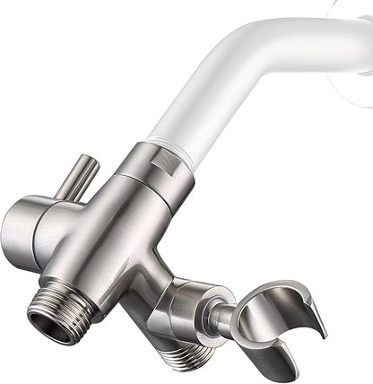 G-Promise Solid Metal Shower Head Diverter with Holder 3-Way | Spray Separately or Both, Adjustable-Angle Bracket, Anti-Leak, Smooth Knob Switch, Easy Install, Universal Replacement Part
