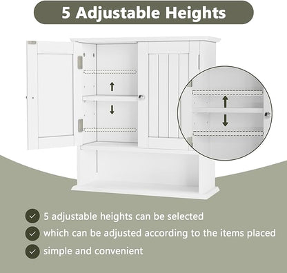 Smuxee White Bathroom Cabinet Wall Mounted, Small Bathroom Medicine Cabinet with 2 Door Adjustable Shelves, Bathroom Wall Cabinet Over Toilet for Laundry Room Kitchen