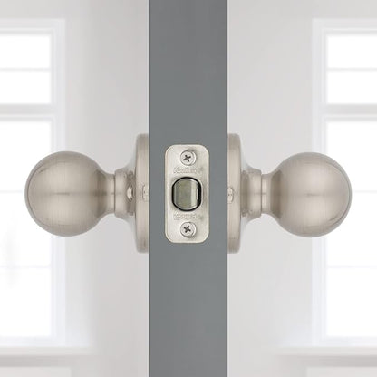 Kwikset Polo Interior Passage Door Knob, Handle For Closet and Hallway Doors, Non-Locking Doorknob in Satin Nickel, with Microban Protection