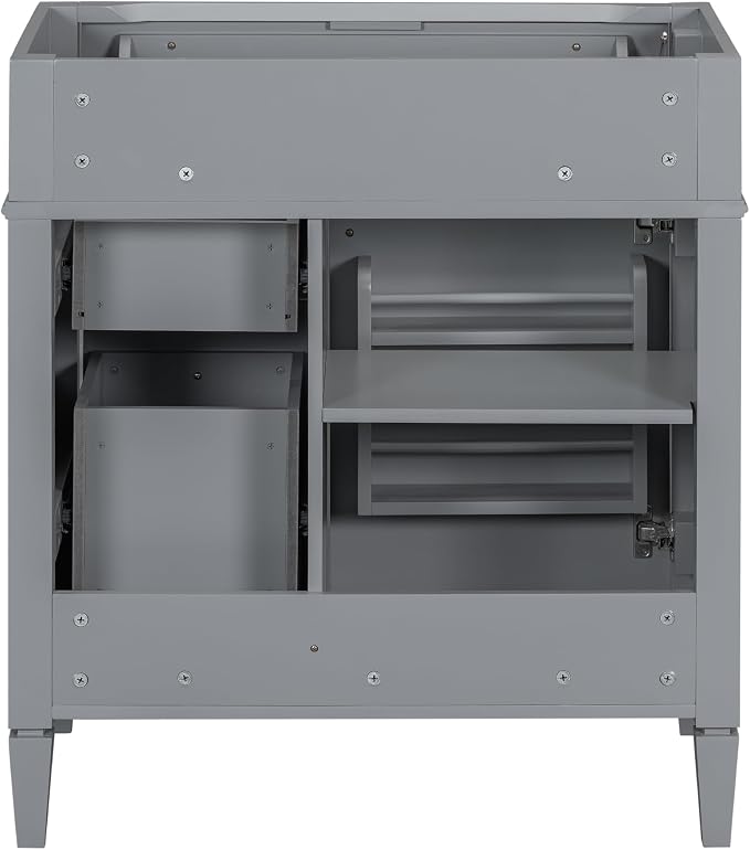 30" Bathroom Vanity Without Top Sink,Modern Freestanding Bath Storage Cabinet with 2 Soft-Close Drawers and Tip-Out Tray & Cabinet Door Organizer,Adjustable Shelf,Easy Assembly,Grey