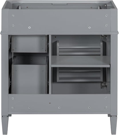 30" Bathroom Vanity Without Top Sink,Modern Freestanding Bath Storage Cabinet with 2 Soft-Close Drawers and Tip-Out Tray & Cabinet Door Organizer,Adjustable Shelf,Easy Assembly,Grey