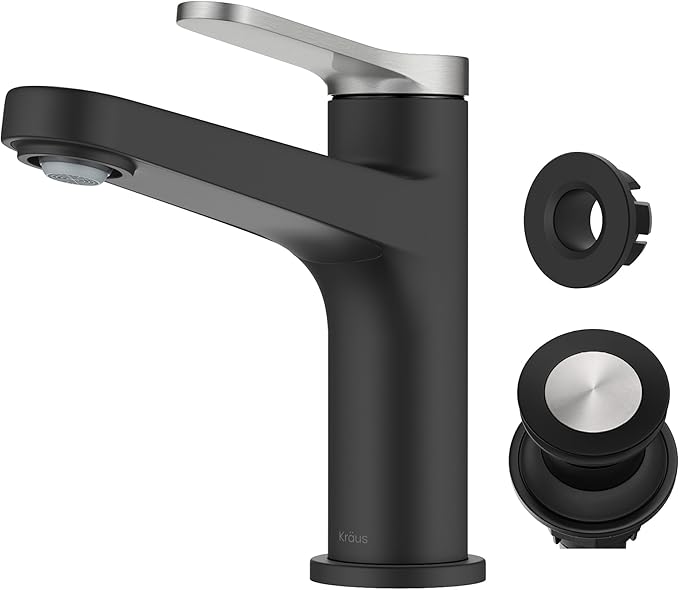 KRAUS Indy Single Handle One Hole Bathroom Sink Faucet in Spot-Free Brushed Nickel/Matte Black, KBF-1411SFBNMB