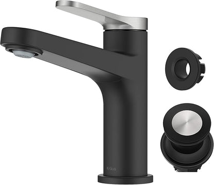 KRAUS Indy Single Handle One Hole Bathroom Sink Faucet in Spot-Free Brushed Nickel/Matte Black, KBF-1411SFBNMB