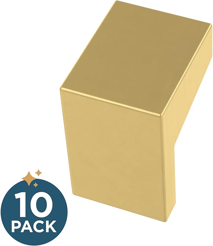 Franklin Brass (10-Pack) – Modern Gold Cabinet Knobs for Dressers, Drawers, Kitchen Cabinet Door, Vanity, Furniture, Closet Knobs, 1-1/16 Inch Square | Mirrored