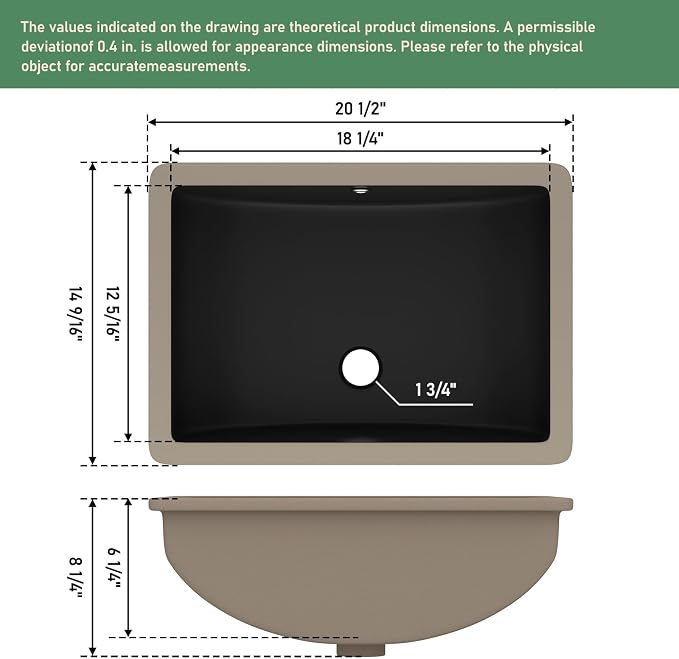 21x15 Inch White Rectangle Undermount Bathroom Sink | Interior Bowl Size 18"W x 12"D, Ceramic, Curved Bottom, Easy to Clean, with Overflow, Ideal for Bathroom, Lavatory, Vanity