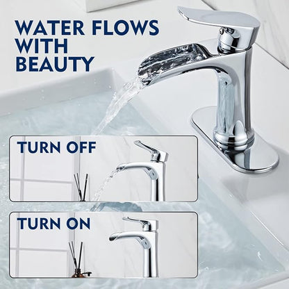 Chrome Bathroom Faucet Yundoom Waterfall Single Hole Single Handle Bathroom Sink Faucet with Pop Up Drain bath06
