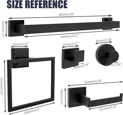 Bathroom Hardware Accessories Set: Bath Towel Bar Set, Towel Racks for Bathroom Wall Mounted, SUS304 Stainless Steel (Matte Black, 12-Pieces)