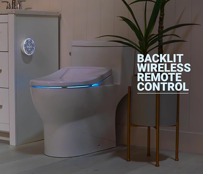 BidetKing Crown Round Bidet Toilet Seat, Endless Warm Water, Strong Spray, Backlit Remote, Multi-color LED, Ultra Slim, Stainless Steel Nozzle, Sittable Lid, 3 Year Warranty (Round)